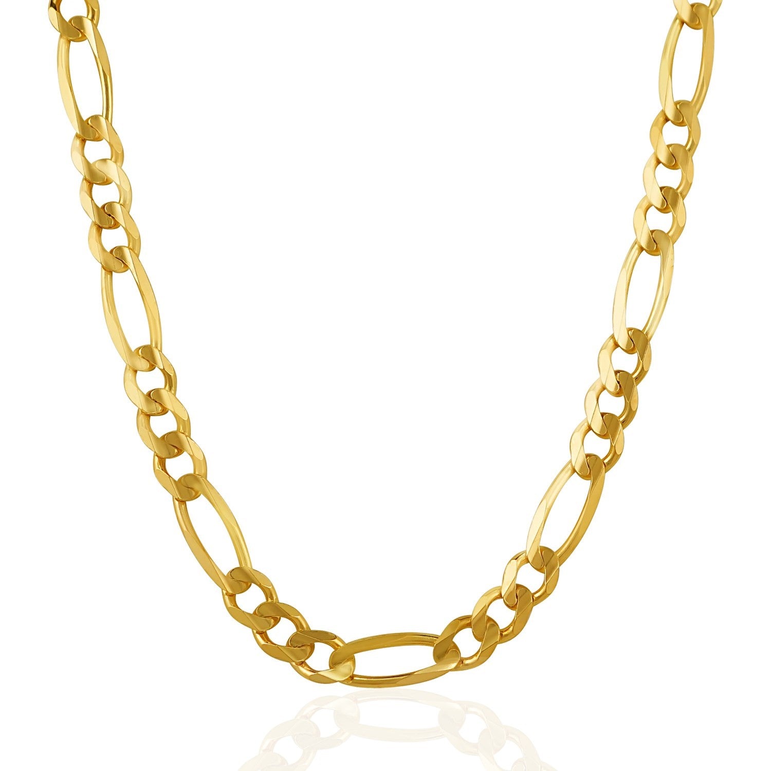 10K Yellow Gold Solid Figaro Chain (6.60 mm) in a sleek high-contrast midnight luxury editorial style